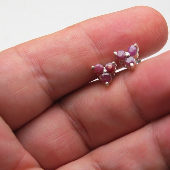 *925 Sterling Silver Genuine Ruby Earring Studs - Picture 3 of 7